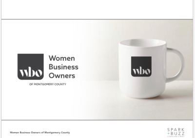 Brand identity logo designed for Women Business Owners of Montgomery County, courtesy of Spark and Buzz Communications.
